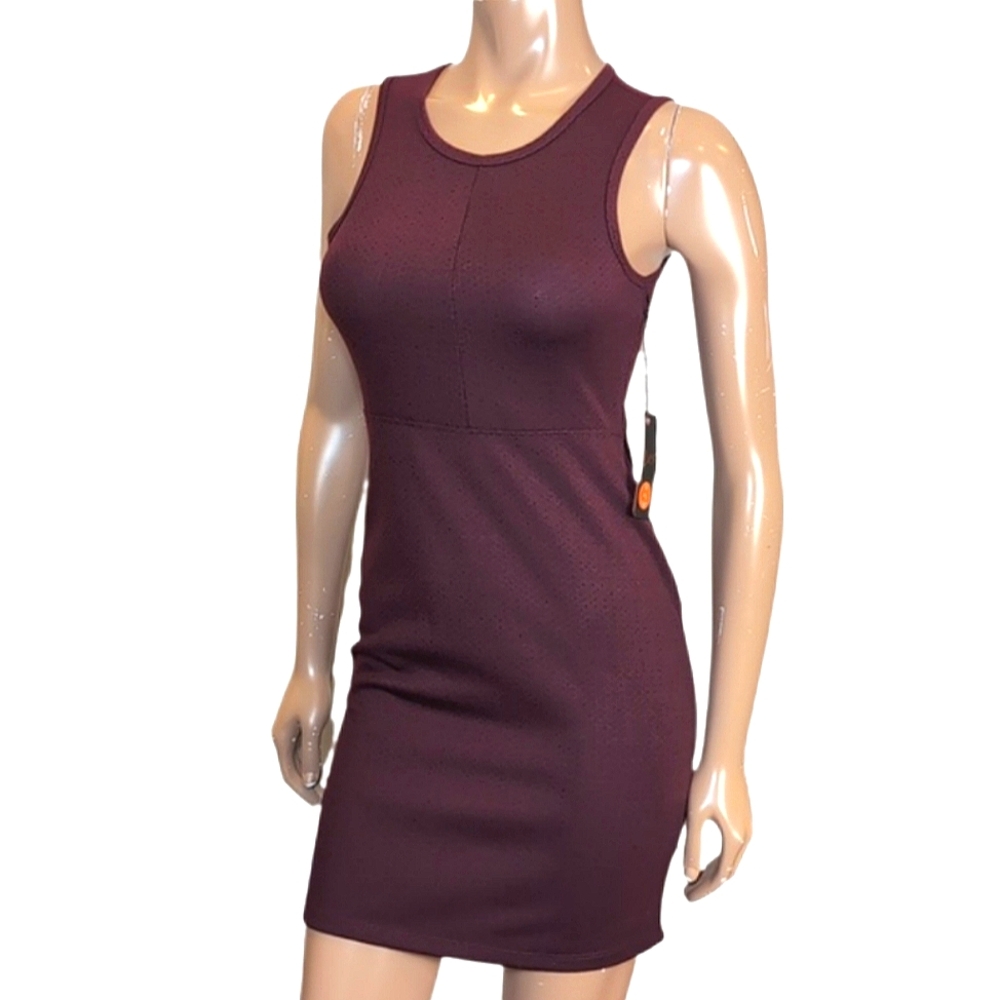 NEW Dex Sleeveless Mini Dress Womens Size XS Fitted Bodycon Purple Black Pattern